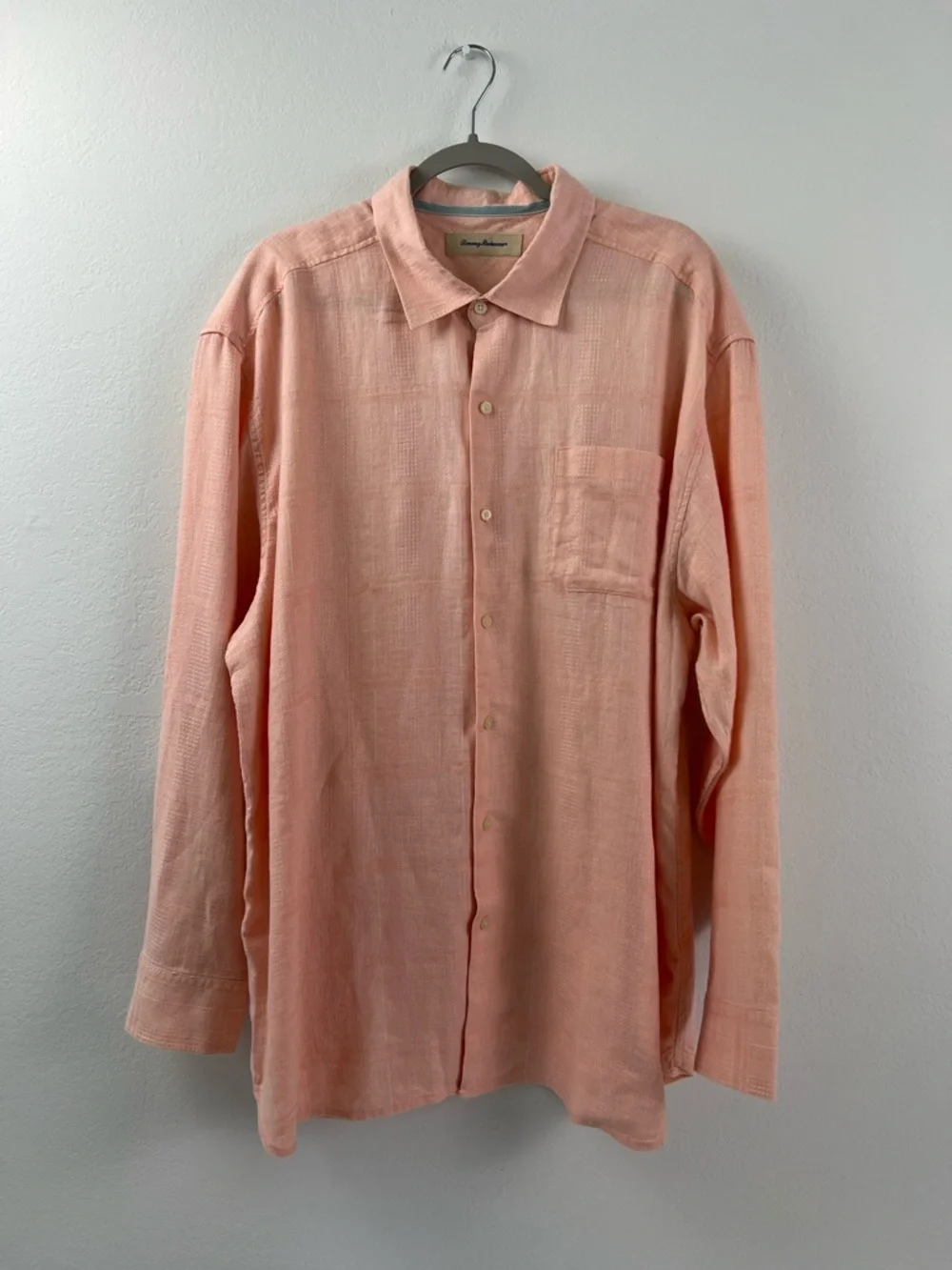 Tommy Bahama Pink Peach Vacation Office Long Sleeve Linen Button Down